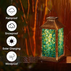 Solar Lantern Leaf Vine Stained Glass Teal Green Mosaic Style Outdoor Waterproof Hanging Solar Light Outside Lights for Patio Yard House Lawn Decor Birthday Gifts for Women Mom - Image 5