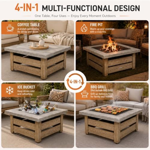 4-in-1 Outdoor Fire Pit Grill Table,Metal Firepits for Outside (34") - Image 5