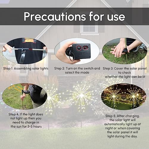 Christmas Solar Garden Firework Lights Outdoor Waterproof 6 Pack Solar Powered Art Stake Twinkle Lighting for Outside Decor, 120 LED Warm White - Image 7