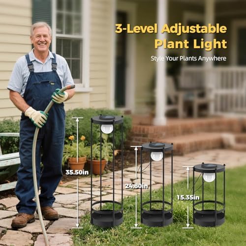 Outdoor Solar Floor Lamp with Plant Stand 2 in 1 Heavy-Duty Metal Flower Pot for Real/Fake Flowers, Adjustable Height, Waterproof Dusk to Dawn, Standing Light for Patio, Yard, Garden (35.5"H - 1Pack) - Image 3