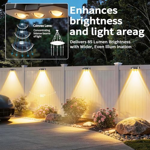 Solar Fence Lights Outdoor 8 Pack, Warm White & RGB Color Changing Fence Lights Solar Powered with Brighter LED Focus Lens, IP65 Waterproof Fence Lights Solar for Wall Deck Patio Porch Step Pool - Image 2