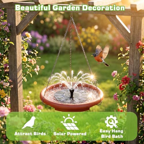 AISITIN 15" Hanging Bird Bath with Solar Fountain & 3‑Tier Step Design - Image 3