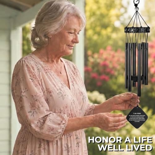 Sympathy Wind Chimes for Loss of Loved One – Bereavement Gift, Remembrance Wind Chime for Memorial Garden, Condolence Gift for Loss of Mom, Dad, Husband, Wife, Outdoor Memorial Decor - Black - Image 2