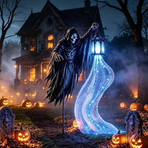 Halloween Soul Harvester Animated Solar Powered Garden Light,Halloween Ghost Yard Light, Solar Witch and Glowing Soul Stake, for Lawns, Gardens, Porches, Walkways and Seasonal Outdoor Displays (C) - Image 5