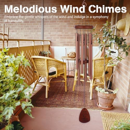 Elegant Copper-Red Wind Chime for Home and Garden, Memorial Wind Chime with 6 Aluminum Tubes, 32-Inch - Image 3