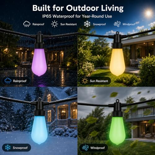 Outdoor String Lights for Patio,50FT RGBW App Remote,20 Bulbs - Image 5