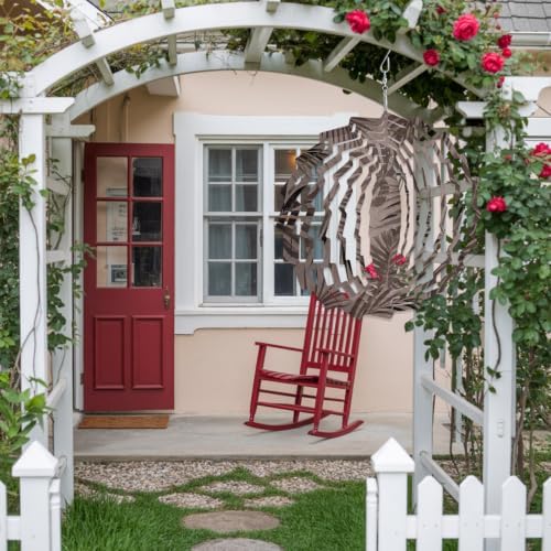 12 Inch Brown Palm Leaves Wind Spinner for Yard and Garden, Tropical Summer Beach Coastal Hanging Ornaments Outdoor 3D Kinetic Wind Sculpture Spinners Indoor Outdoor Patio Décor Ornaments Gift - Image 4