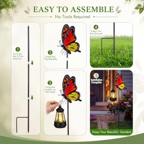 Butterfly 2 Pcs Solar Garden Outdoor Lights Decor Waterproof 33in - Image 5
