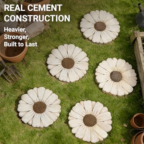 Heavy Duty Concrete Stepping Stone 10 Inch Daisy Design, Non Slip Garden Pathway Stone for Outdoor Walkway Yard Patio Lawn Fall Garden(White) - Image 4