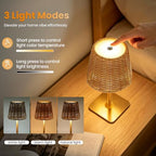 Waterproof Outdoor Rechargeable Cordless Set of 2 Table Lamp with Wicker Shade, Battery Operated Portable Table Light with Adjustable Height Pole, for Patio Restaurant Kitchen (Gold 2 Pack) - Image 4