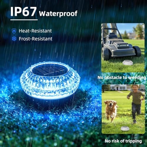 VOLISUN Solar Ground Lights Outdoor,8 Pack Flat Solar Pathway Lights,IP67 Waterproof Solar Powered Disc Lights,Landscape Lighting for Garden Yard Walkway Patio Driveway,Blue - Image 4