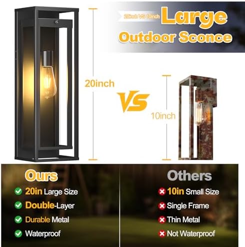 20in Large Outdoor Wall Light Dusk to Dawn Sconce Exterior Lighting Fixture - Image 2
