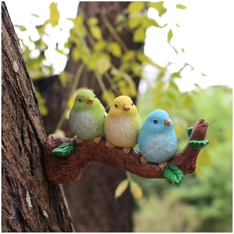 Decor for Outside Tree Hugger with Triple Birds on Branch Hanging Garden Statue Back Yard - Image 7
