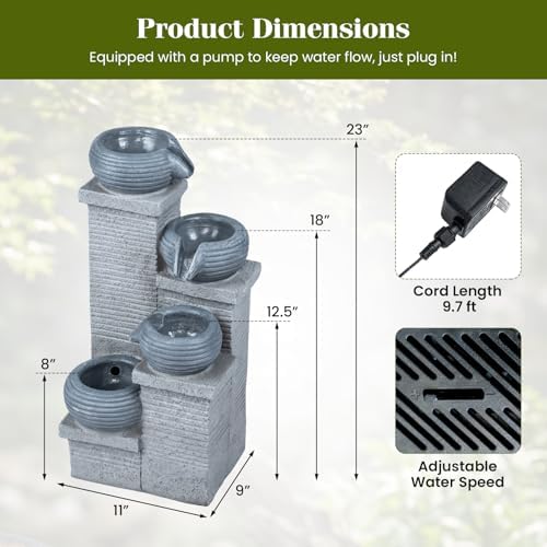 Giantex 4-Tier Water Fountain Outdoor, 23 Inch Cascading Bowls Waterfall Fountain with Warm LED Lights & Pump, Outside Zen Water Feature for Patio, Balcony, Deck, Garden, Yard Decor - Image 7