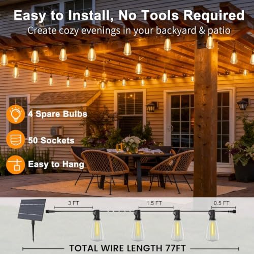 77FT Solar String Lights, Remote & USB Port, Outdoor Waterproof - Image 3
