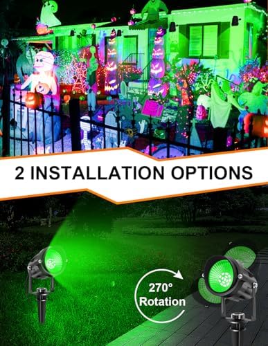 Halloween Green Landscape Lights Outdoor, 14 LED Landscape Lighting with US Plug, IP65 Waterproof Spotlights for Tree Yard Garden Pathway St. Patrick's Day Christmas Decor 8 Pack - Image 4
