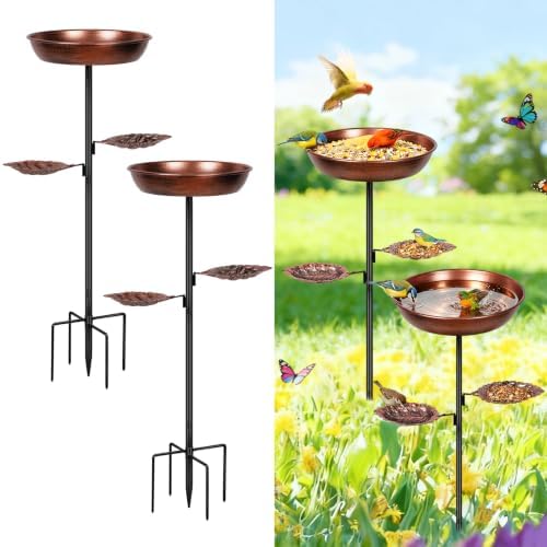 2 Pack Metal Outdoor Bird Bath, Removable Bowl for Garden (Small, Bronze) by Olpchee