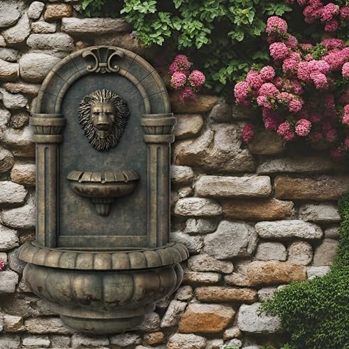 Teamson Home 32.1 in. Wall-Mounted Lion Head Stone LED Outdoor Water Fountain for Gardens, Landscaping, Patios, Balconies, Lawns to Create a Calming Oasis in Outdoor Living Spaces, Antique Bronze - Image 3