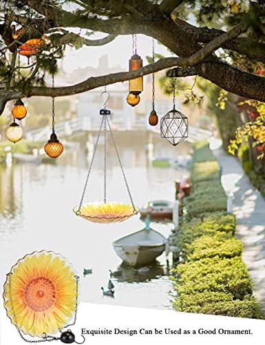 MUMTOP Hanging Glass Bird Bath Sunflower Outdoor Birdfeeder Garden Decor - Image 7