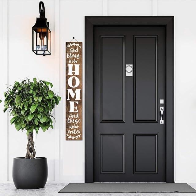 God Bless This Home And All Who Enter Wooden Door Decorations 8"x63" Vertical Welcome Sign for Front Door, Tall Front Porch Decor, Rustic Farmhouse Wood Porch Decorations Outdoor - Image 5