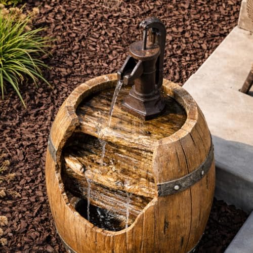 Teamson Home Vintage Barrel Waterfall Fountain with Pump for Outdoor Patio Garden Backyard Decking, 33 Inch Height, Wood - Image 7