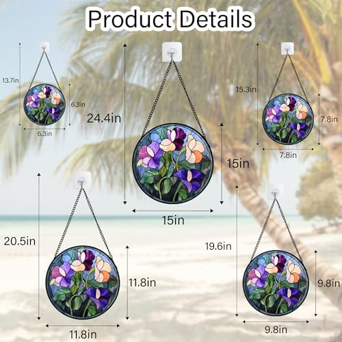 Purple Pink Flower Leaves Stained Glass Window Hanging Suncatcher Gift 15" - Image 6