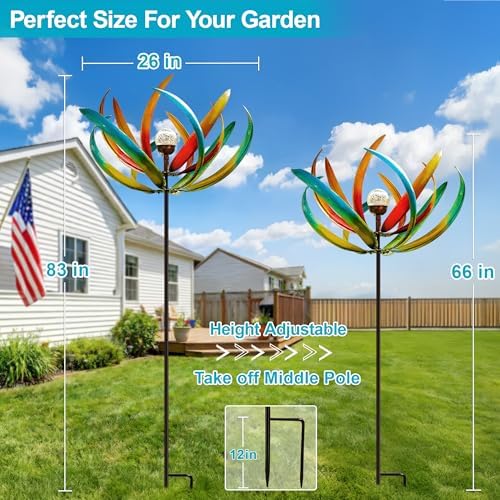 83-Inch Solar Wind Spinner Outdoor Metal, Kinetic Yard Art with Glass Globe - Image 3