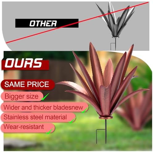 Large Tequila Rustic Sculpture, Rustic Metal Agave Plants for Outdoor Patio Yard Mexican Plant Garden， Agave Outdoor Lawn Ornaments Yard Stakes (Red 2pc) - Image 3