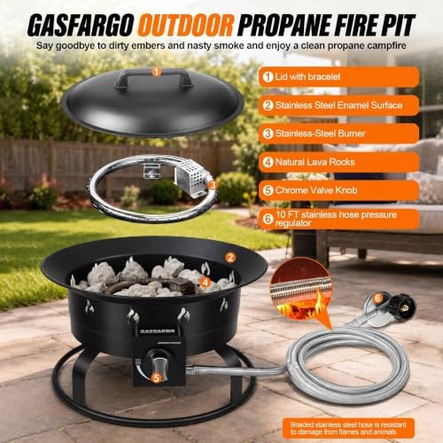Portable Propane Fire Pit, 19-inch, 60,000 BTU Gas Fire Pit with Fire Pit Cover & Carry Kit, Smokeless Fire Bowl, Outdoor Fire Pit for Camping, Backyard, Patio, Tailgating, RV, Deck - Image 6
