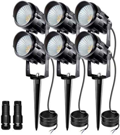 Low Voltage Landscape Lighting with Connectors AC/DC 12-24V IP67 Waterproof 3000K Warm White Outdoor Spotlights for Yard Pathway Garden Trees (6PCS, 7W) by Unknown