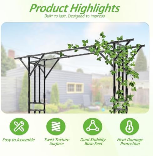 Garden Arch Trellis 106.3"L*106.3"H Sturdy & Rustproof Large Flat Top Arbor - Image 4