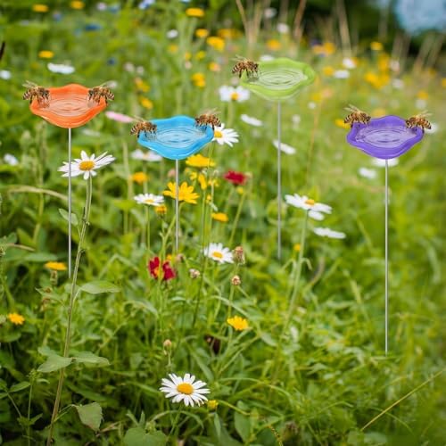 4 Pack Resin Flower Water Stations Cups Garden Stakes, Rainbow, Classic - Image 4