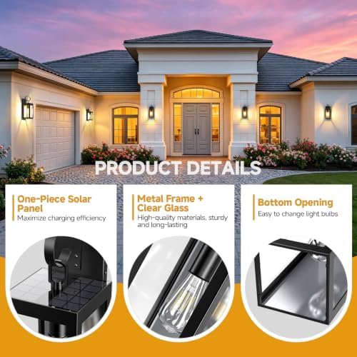 14" Solar Wall Light Outdoor, Dusk to Dawn Solar Porch Light, 2Pack - Image 7