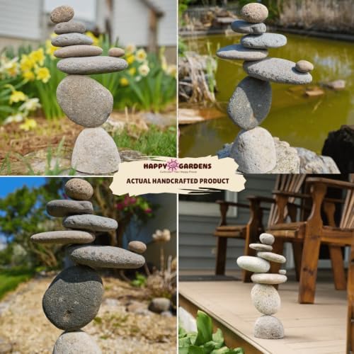Happy Gardens Zen Stacked Rocks Sculpture | Cairn Statue Balancing Rock Stone Decor for Japanese Garden | Stacking Pebbles - Image 5