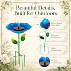 SiliFine 2 Pack Solar Bird Bath Fountain for Outdoors, Flower Metal Hummingbird Bath with Solar Fountain, Garden Bird Baths with 5 Stake Stand for Yard Lawn Patio Decor, 31.3" H x 10.63" Dia - Image 5