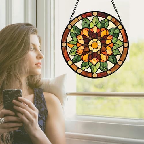 Golden Poppy Stained Glass Window Hanging Suncatcher Gifts for Women 12" - Image 4