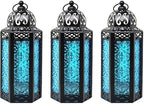 Vela Lanterns Decorative Indoor Moroccan Candle Holder, Blue, M, 3-Pack by VelaCandleLanterns