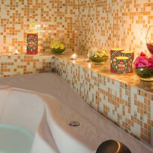 GLENLCWE Merry Christmas Pattern Flameless Light Candles Battery Powered with Timer Remote Color Chaging Pillar Fake Candles Pack of 4 for Wedding Home Outdoor Decor - Image 4