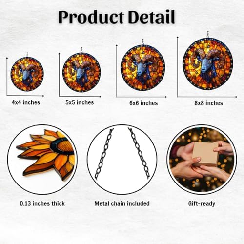 Vivid Floral Aries Mosaic Art Acrylic Suncatcher - Image 2