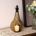 11.6in Moroccan Style Temple Lantern Ramadan Lamp Hanging Metal Candle Holders Decorative Festival Outdoor Patio or Porch Indoor Home Decor Gift Gold by Mrmsmh