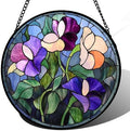 Purple Pink Flower Leaves Stained Glass Window Hanging Suncatcher Gift 15" by Follow