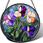 Purple Pink Flower Leaves Stained Glass Window Hanging Suncatcher Gift 15" by Follow
