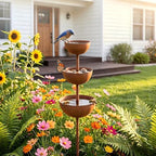 Water Barrels Rain Catcher from Gutter - Metal Flower Garden Stakes Bird Bath, 3-Tier Butterfly Feeder and Bird Water Bowl, Faux Rust Iron Garden Accessories Outdoor for Butterfly Garden Decor (1) by Unknown