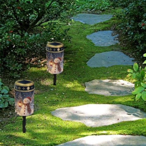 Poceacles Solar Lights Outdoor Solar Powered Outdoor Cemetery Stake Candle Grave Lamp Waterproof Grave Flameless Candle for Christmas Decor, Snowman Night Scene Print, 6 Piece - Image 4