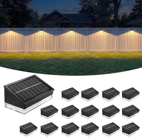 NIORSUN Solar Fence Lights 16 Pack, Outdoor Solar Lights with 3 Color Temperatures, IP65 Waterproof Wide-Angle LED Lighting for Fence, Patio, Yard, Deck, Wall, Garden (Black) by NIORSUN