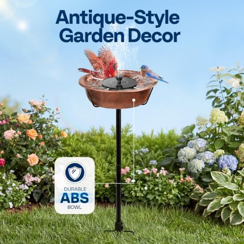 VIVOHOME Bird Bath with Solar Fountain and Metal Ground Stake, Bronze - Image 2