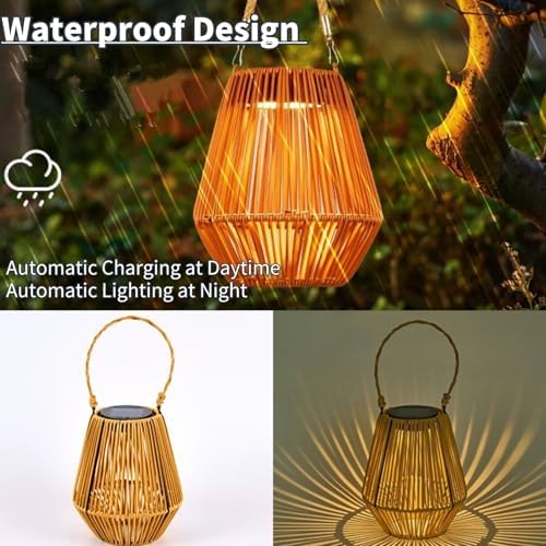Solar Lanterns, Wicker Rattan Lamp Outdoor Waterproof Decorative Hanging Lights for Outside Auto On/Off Rattan Solar Lights for Garden, Yard, Patio, Trees - Image 4
