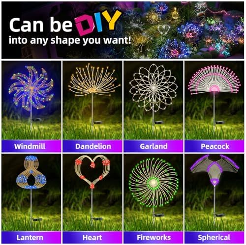 YOTOZU 4 PCS Solar Firework Light, Outdoor Solar Garden Decorative Lights 120 LED Powered 40 Copper Wires String DIY Landscape Light for Walkway Pathway Backyard Decor Parties Perfect Gifts(Purple) - Image 3