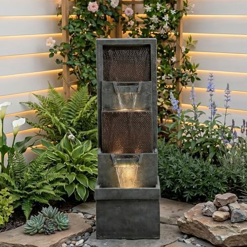 Hamiedun 39.3”H Outdoor Garden Waterfall Fountain-Indoor Water Fountain with LED Lights, for Gardens, Landscaping, Patios, Balconies, Office,and Lawns for a Calming Oasis in Outdoor Living Art Decor by Hamiedun
