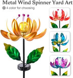 Garden Decor for Outside Solar Wind Spinners for Yard-Metal Lotus Flower Windmills LED Crackle Glass Globe Outdoor Garden Decor Yard Art Lawn Ornament - Image 2